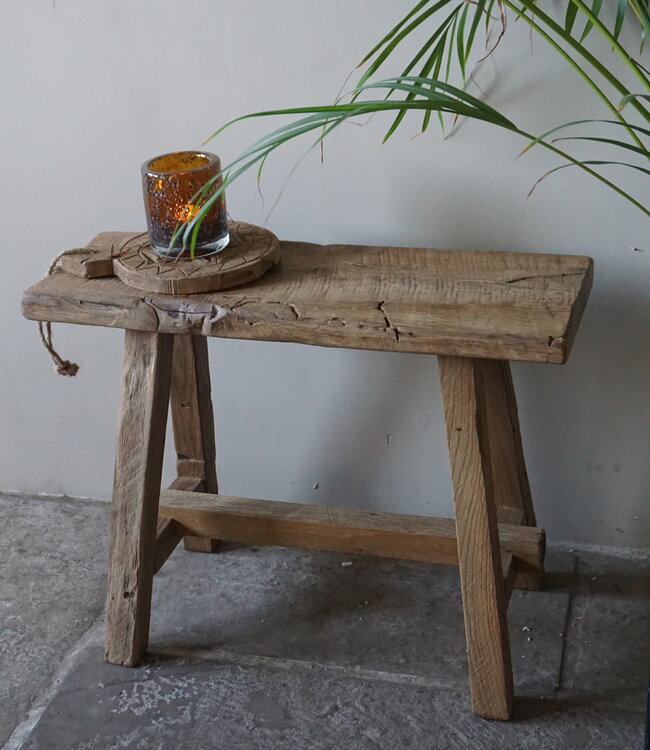 Rene Houtman Oud Eikenhouten Bankje | Nr 2 | H46 x B60 x D22 cm