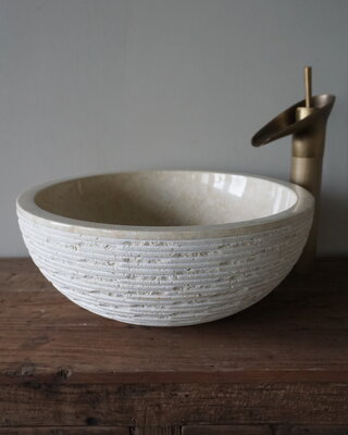 Rene Houtman Luxe Waskom Beige Marmer | Rond | Ø38 x 15 cm