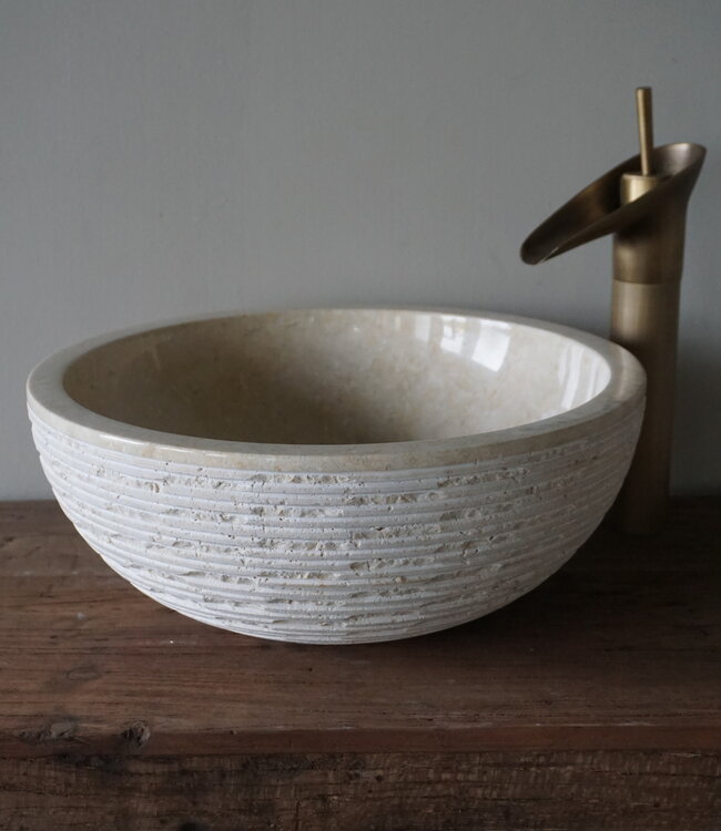 Rene Houtman Luxe Waskom Beige Marmer | Rond |  Ø38 x 15 cm