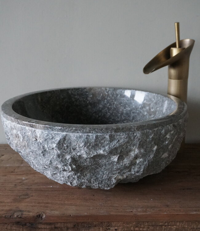Rene Houtman Waskom Marmer Gekapt | Grijs | Ø38 xH15 cm