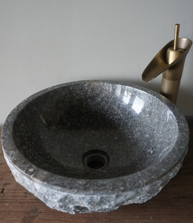 Rene Houtman Waskom Marmer Gekapt | Grijs | Ø38 xH15 cm