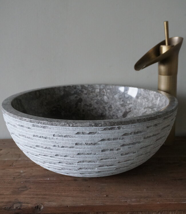 Rene Houtman Luxe Waskom Grijs Marmer | Rond |  Ø38 x 15 cm