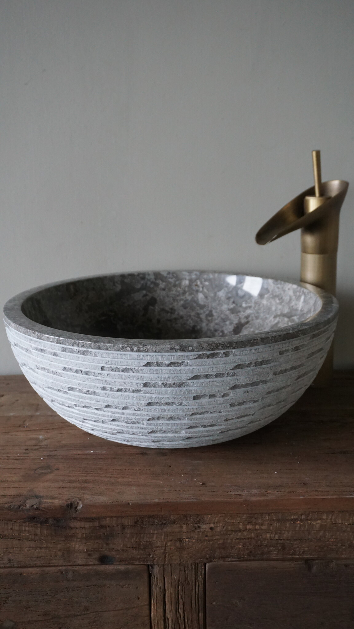 Rene Houtman Luxe Waskom Grijs Marmer | Rond | Ø38 x 15 cm