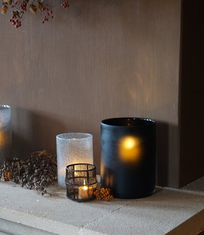 Rene Houtman Windlicht Cilinder Smoke Mat Zwart - H15 x B10 Cm