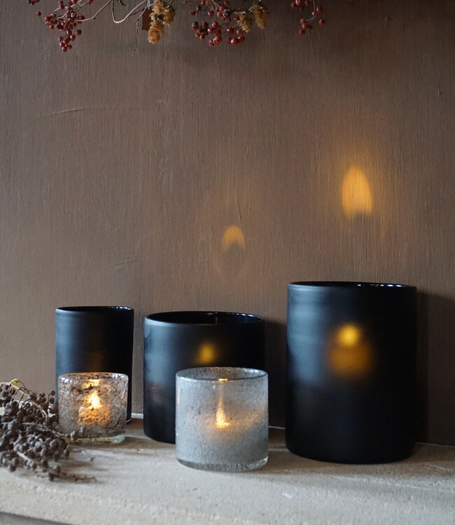 Rene Houtman Windlicht Cilinder Smoke Mat Zwart - H15 x B10 Cm