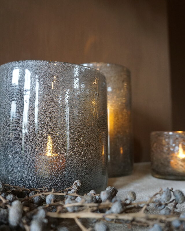 Rene Houtman Windlicht Cilinder Bubbels Naturel - H15 x B15 Cm