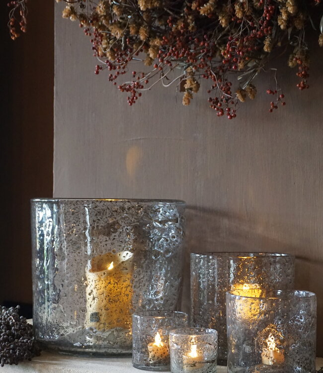 Rene Houtman Windlicht Cilinder Metal Chips Naturel/Goud - H8 x D8 Cm