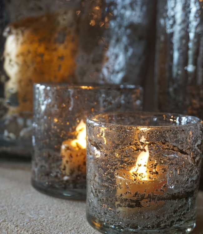 Rene Houtman Windlicht Cilinder Metal Chips Naturel/Goud - H19 x D19 Cm