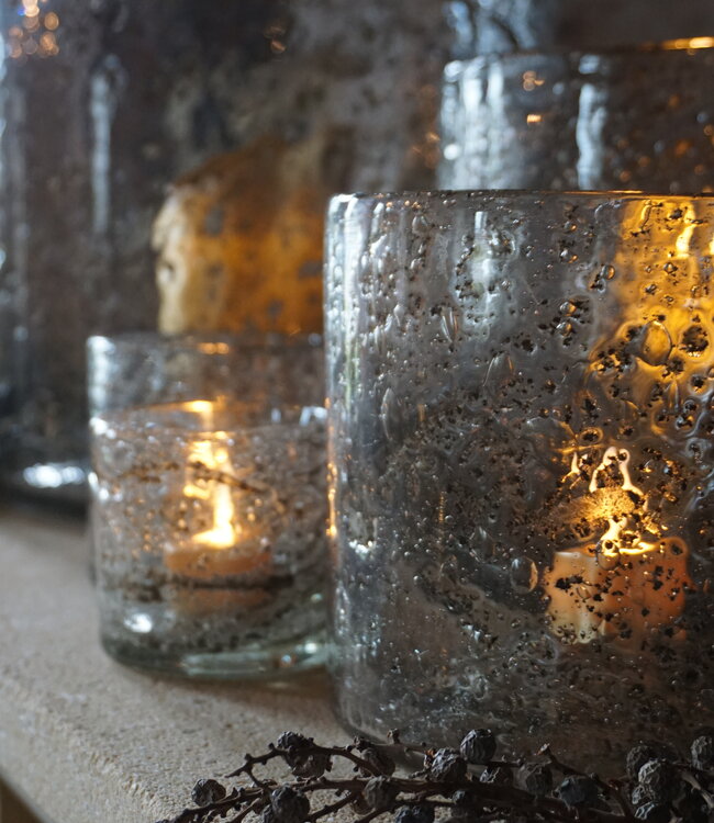 Rene Houtman Windlicht Cilinder Metal Chips Naturel/Goud - H30 x D30 Cm