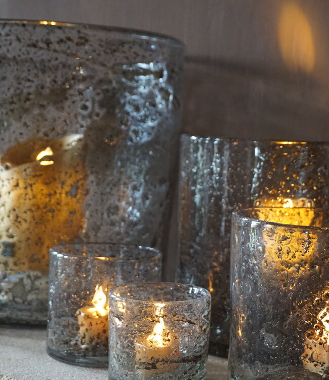 Rene Houtman Windlicht Cilinder Metal Chips Naturel/Goud - H30 x D30 Cm