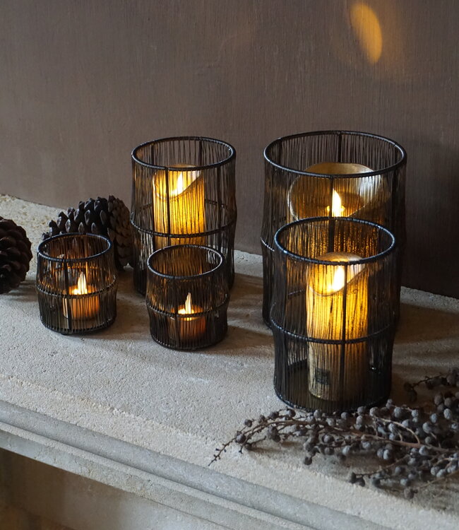 Rene Houtman Windlicht Draadlantaarn Zwart/Bruin - Kies Maat