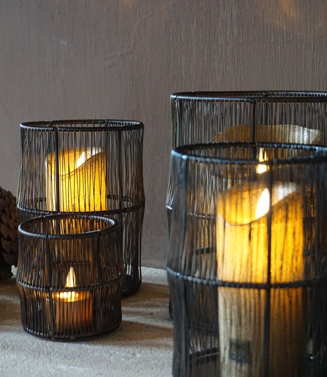 Rene Houtman Windlicht Draadlantaarn Zwart/Bruin - Kies Maat