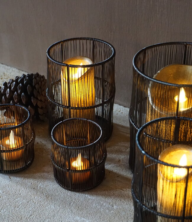 Rene Houtman Windlicht Draadlantaarn Zwart/Bruin - Kies Maat