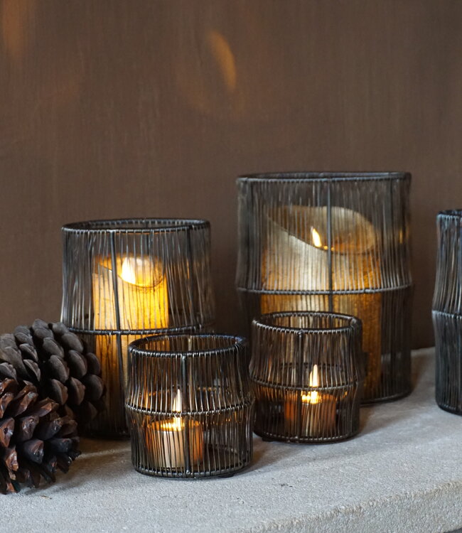 Rene Houtman Windlicht Draadlantaarn Zwart/Bruin - Kies Maat