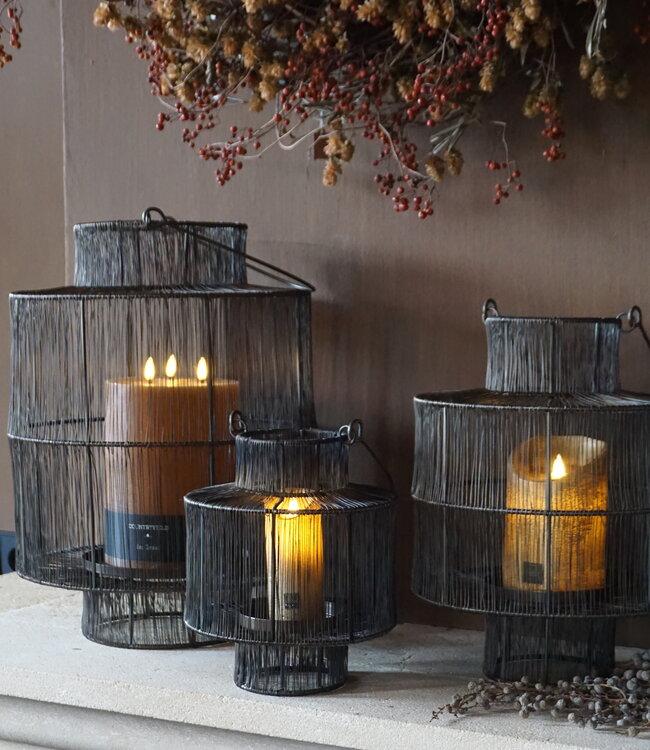 Rene Houtman Windlicht Draadlantaarn Met Hengsel Zwart/Bruin - Kies Maat