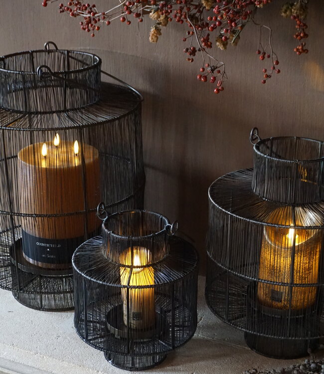 Rene Houtman Windlicht Draadlantaarn Met Hengsel Zwart/Bruin - Kies Maat