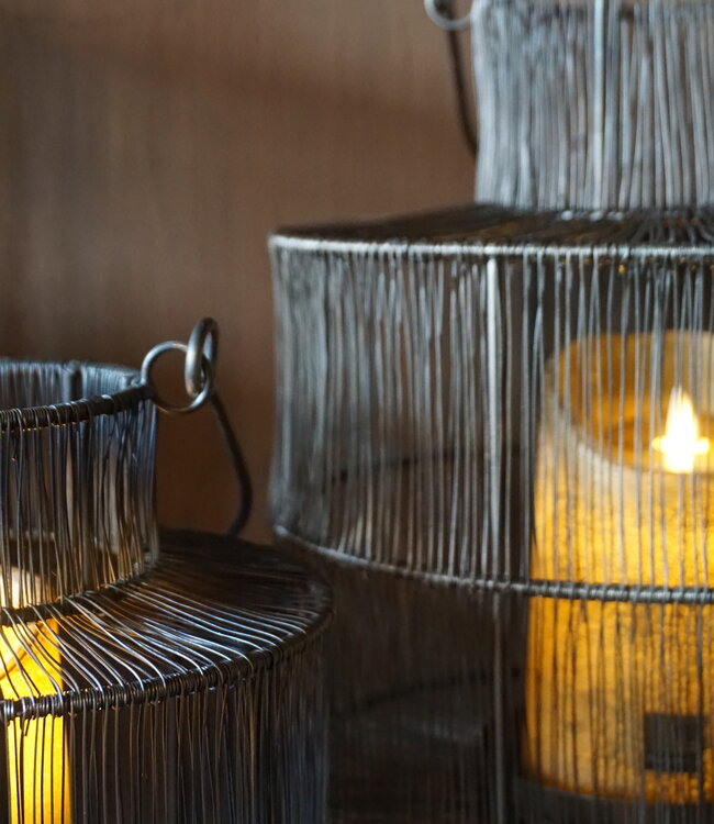 Rene Houtman Windlicht Draadlantaarn Met Hengsel Zwart/Bruin - Kies Maat