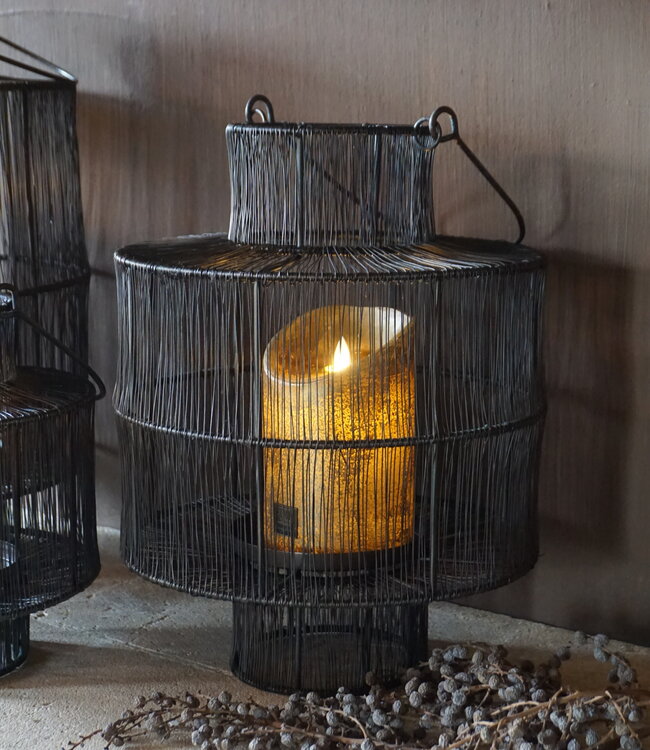 Rene Houtman Windlicht Draadlantaarn Met Hengsel Zwart/Bruin - Kies Maat