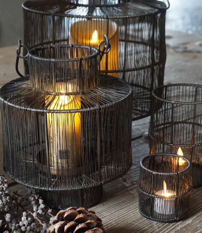 Rene Houtman Windlicht Draadlantaarn Met Hengsel Zwart/Bruin - Kies Maat