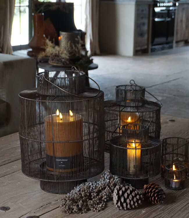 Rene Houtman Windlicht Draadlantaarn Met Hengsel Zwart/Bruin - Kies Maat