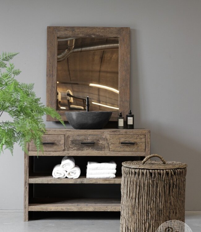 Be-Uniq Wasmand Met Deksel Rotan Riet H60xB45xD45 Cm