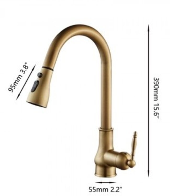 Rene Houtman Nostalgische Mengkraan | Antiek Brons Met Uittrekbare Sproeikop