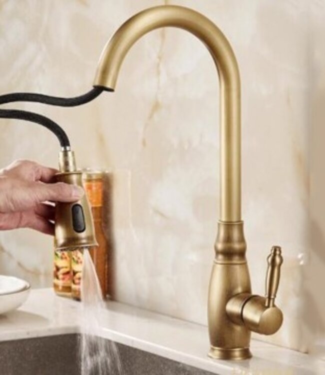 Rene Houtman Klassieke Mengkraan | Antiek Brons Met Uittrekbare Kop