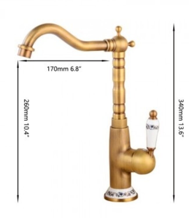 Rene Houtman Landelijke wastafelmengkraan | Bronskleurig Met Keramieke Hendel