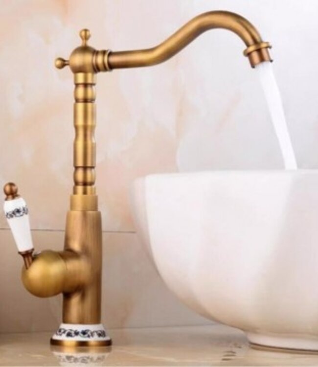 Rene Houtman Landelijke wastafelmengkraan | Bronskleurig Met Keramieke Hendel