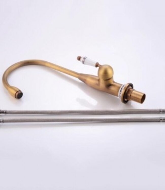 Rene Houtman Landelijke wastafelmengkraan | Bronskleurig Met Keramieke Hendel