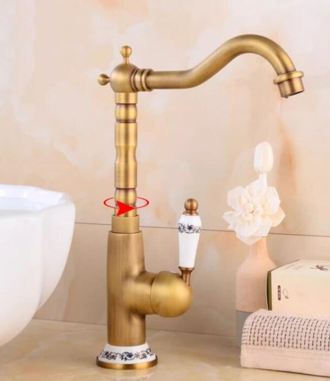 Rene Houtman Landelijke wastafelmengkraan | Bronskleurig Met Keramieke Hendel