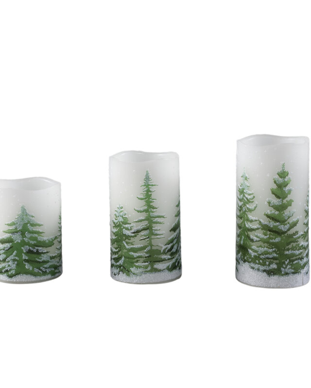 PTMD LED kaars Met Print | Groen | L | H15 x D7,5 cm