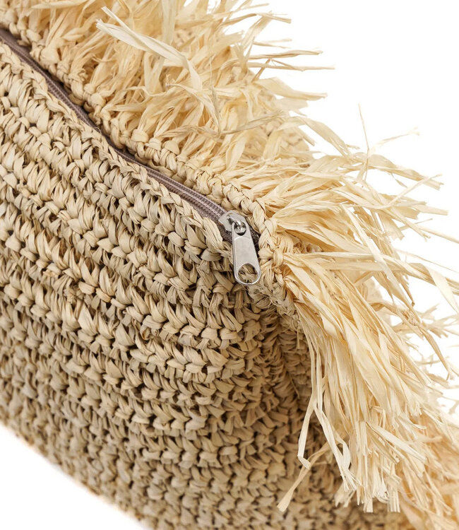 Bazar Bizar De Raffia Kussenhoes Rechthoekig - Natuurlijk - 35x100"