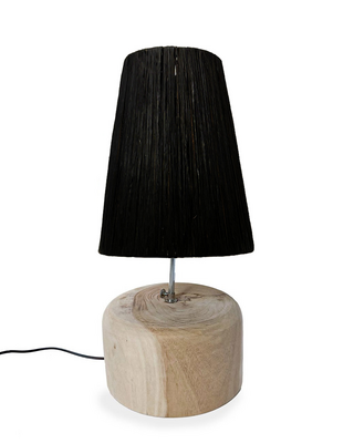 Bazar Bizar Raffia Teakhouten Tafellamp | Zwart | H55 x D25 cm