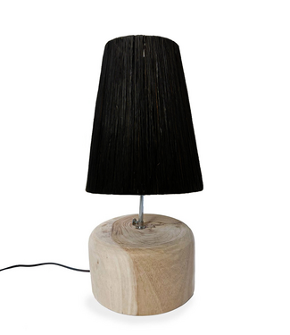 Bazar Bizar Raffia Teakhouten Tafellamp | Zwart | H55 x D25 cm