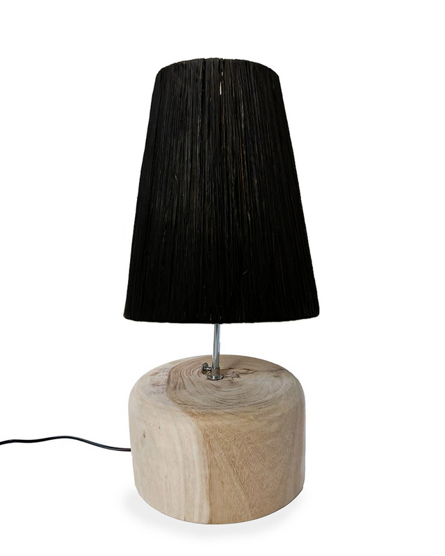 Bazar Bizar Raffia Teakhouten Tafellamp | Zwart | H55 x D25 cm