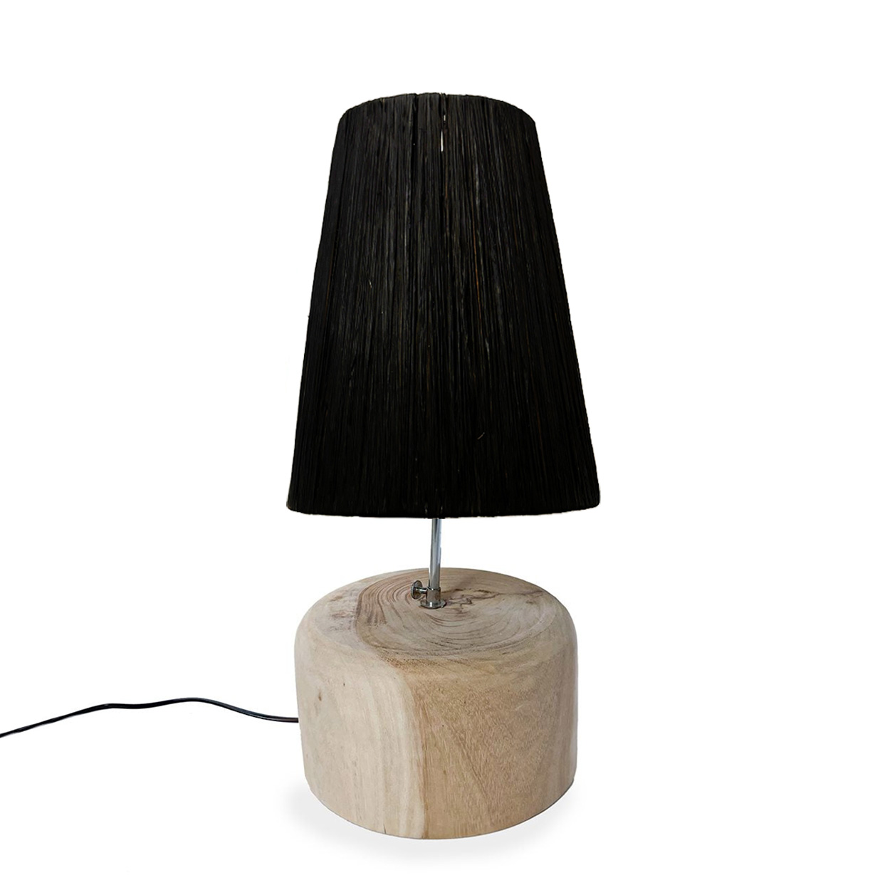 Bazar Bizar Raffia Teakhouten Tafellamp | Zwart | H55 x D25 cm