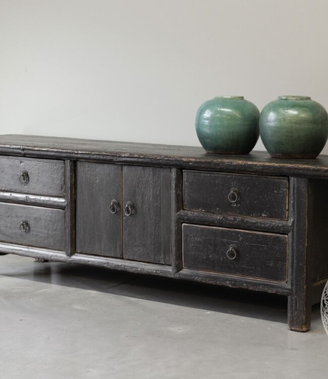 Be-Uniq Oud Dressoir Laag | Zwart | H48xB159xD41 cm