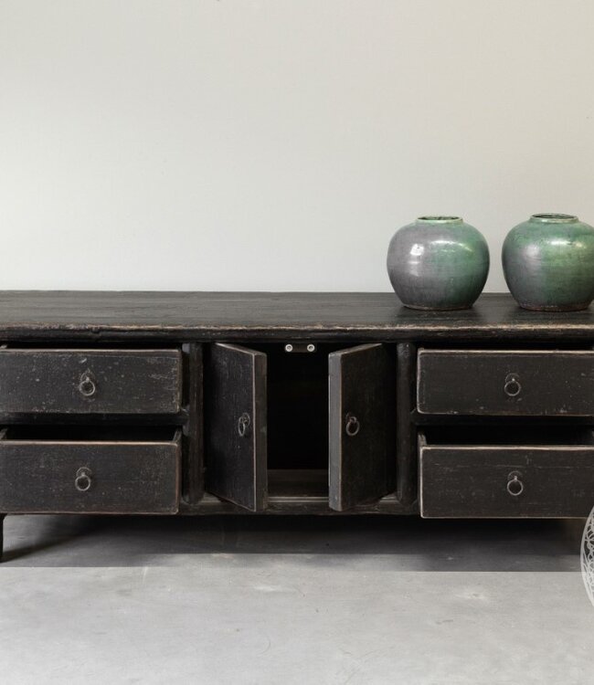 Be-Uniq Oud Dressoir Laag | Zwart | H48xB159xD41 cm