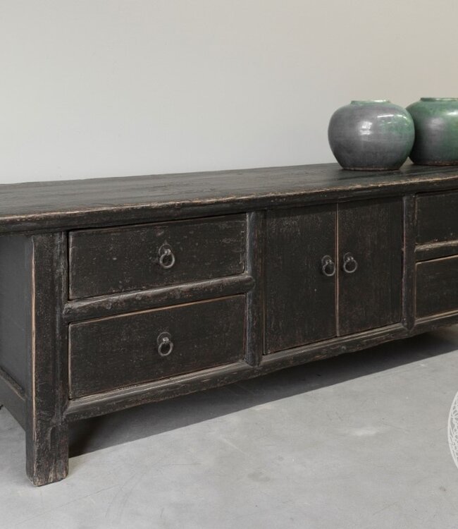 Be-Uniq Oud Dressoir Laag | Zwart | H48xB159xD41 cm