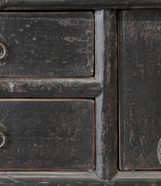 Be-Uniq Oud Dressoir Laag | Zwart | H48xB159xD41 cm