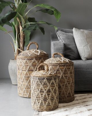 Be-Uniq Set Van 3 Manden Met Deksel | Bananenblad
