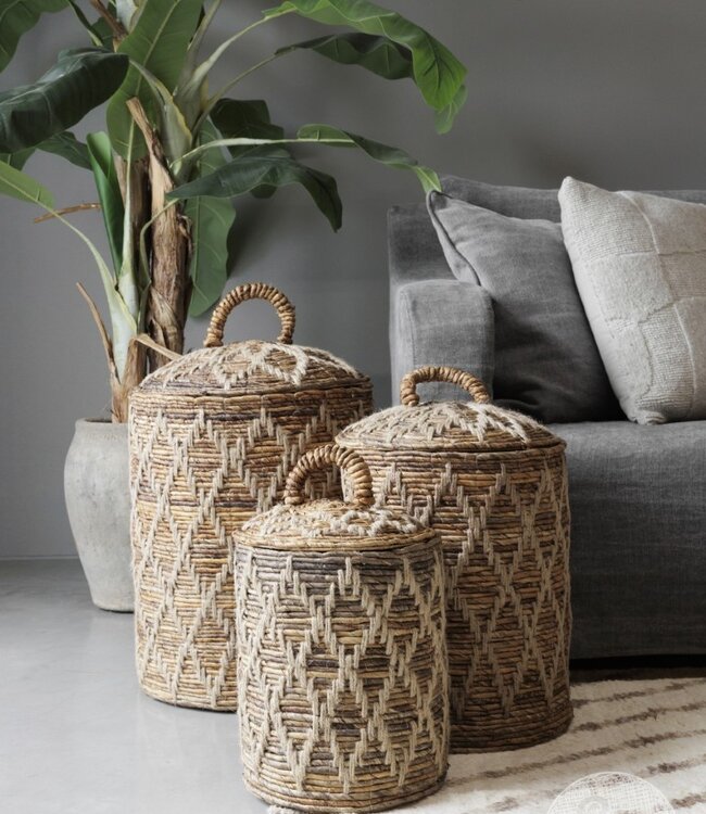 Be-Uniq Set Van 3 Manden Met Deksel | Bananenblad