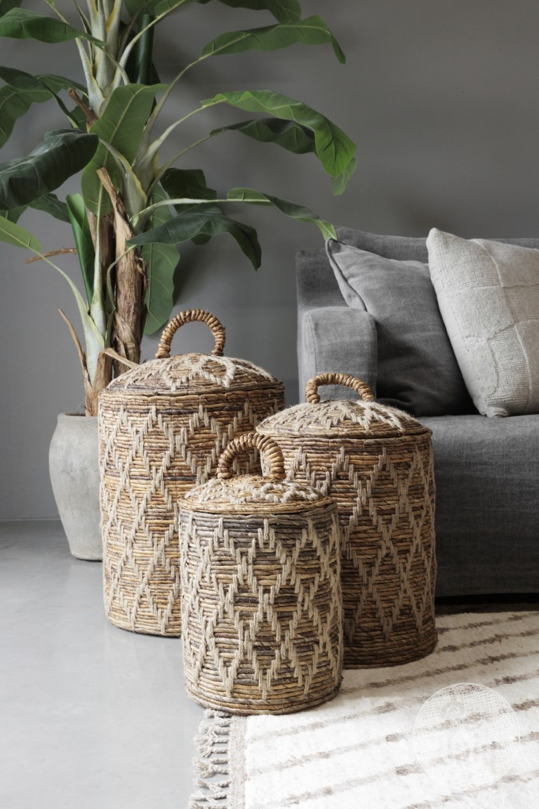 Be-Uniq Set Van 3 Manden Met Deksel | Bananenblad
