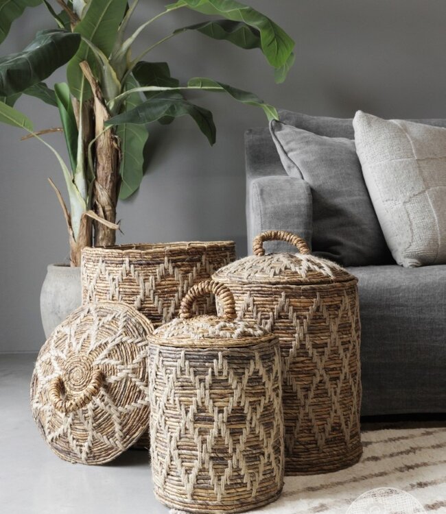 Be-Uniq Set Van 3 Manden Met Deksel | Bananenblad