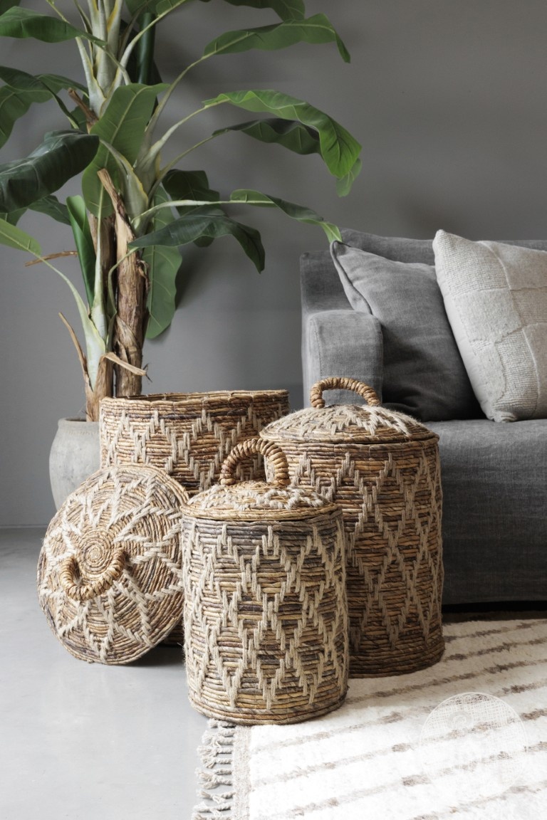 Be-Uniq Set Van 3 Manden Met Deksel | Bananenblad