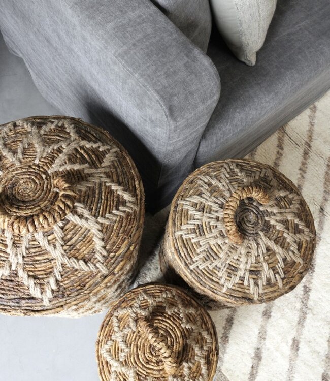 Be-Uniq Set Van 3 Manden Met Deksel | Bananenblad