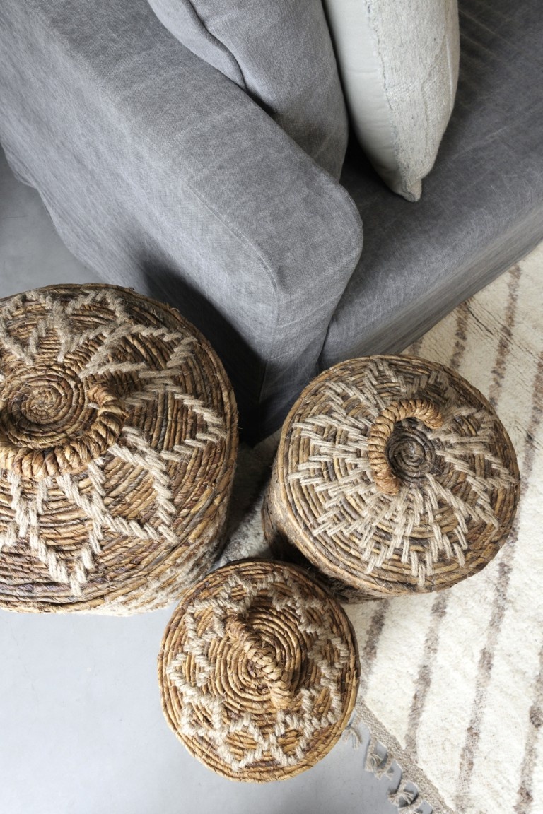 Be-Uniq Set Van 3 Manden Met Deksel | Bananenblad