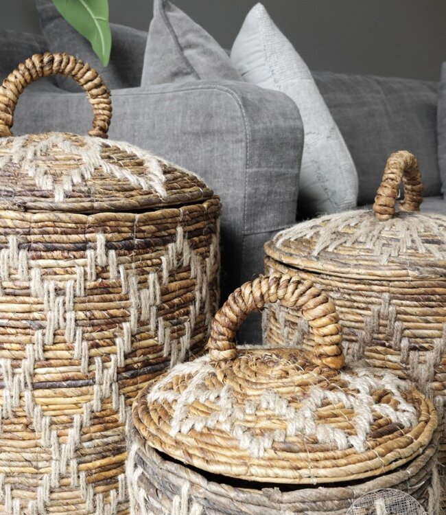 Be-Uniq Set Van 3 Manden Met Deksel | Bananenblad