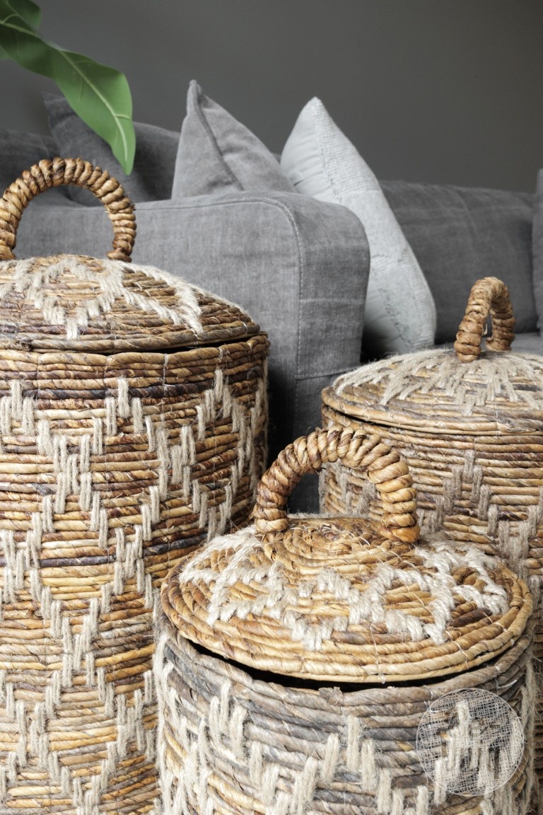 Be-Uniq Set Van 3 Manden Met Deksel | Bananenblad